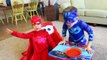 PJ Masks IRL Superhero Fight In Real Life Baby Gekko, Catboy & Owlette vs Villian Romeo Ti