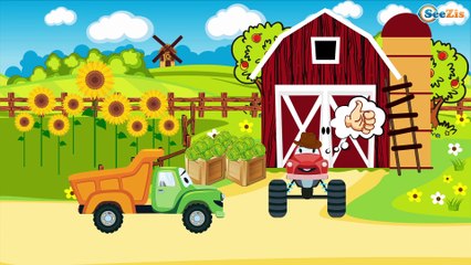 TRACTOR con Carros De Construcción: Grúa y Camion | Dibujos Animados Para Los Niños