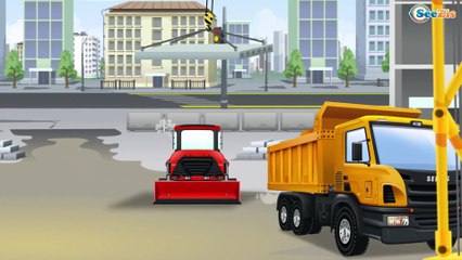 The Red Bulldozer and The Excavator - Construction Vehicles Video - World of Cars for children
