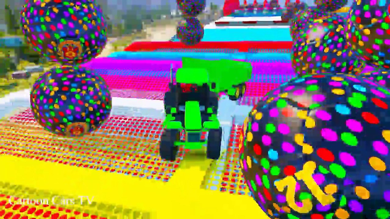 Learn Color TRUCK & TRACTOR JUMP! with HELICOPTER w Superheroes for Kids and Children Nursery Rhymes