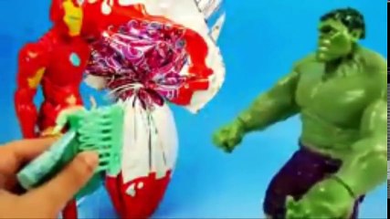Play doh kinder Eggs Opening With Batman Spiderman Superman Hulk Ironman