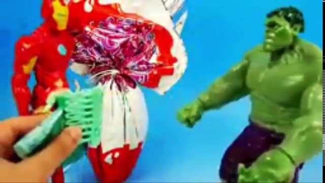 Play doh kinder Eggs Opening With Batman Spiderman Superman Hulk Ironman