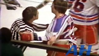 NHL Feb. 18, 1981 Nick Fotiu,NYR v Borje Salming,TOR (R) New York Rangers Toronto Maple Le