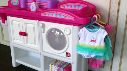 Playing with cute Baby Doll playset for girls - Diaper change and doll dress with twin str