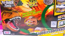 Des voitures dinosaure vers le bas chaud jurassique boîte dallumettes prendre jouet piste piste roues monde T-rex playset unbox