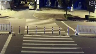 Un scooteriste tombe dans un énorme trou dans la route... pendant qu'il envoie des SMS !