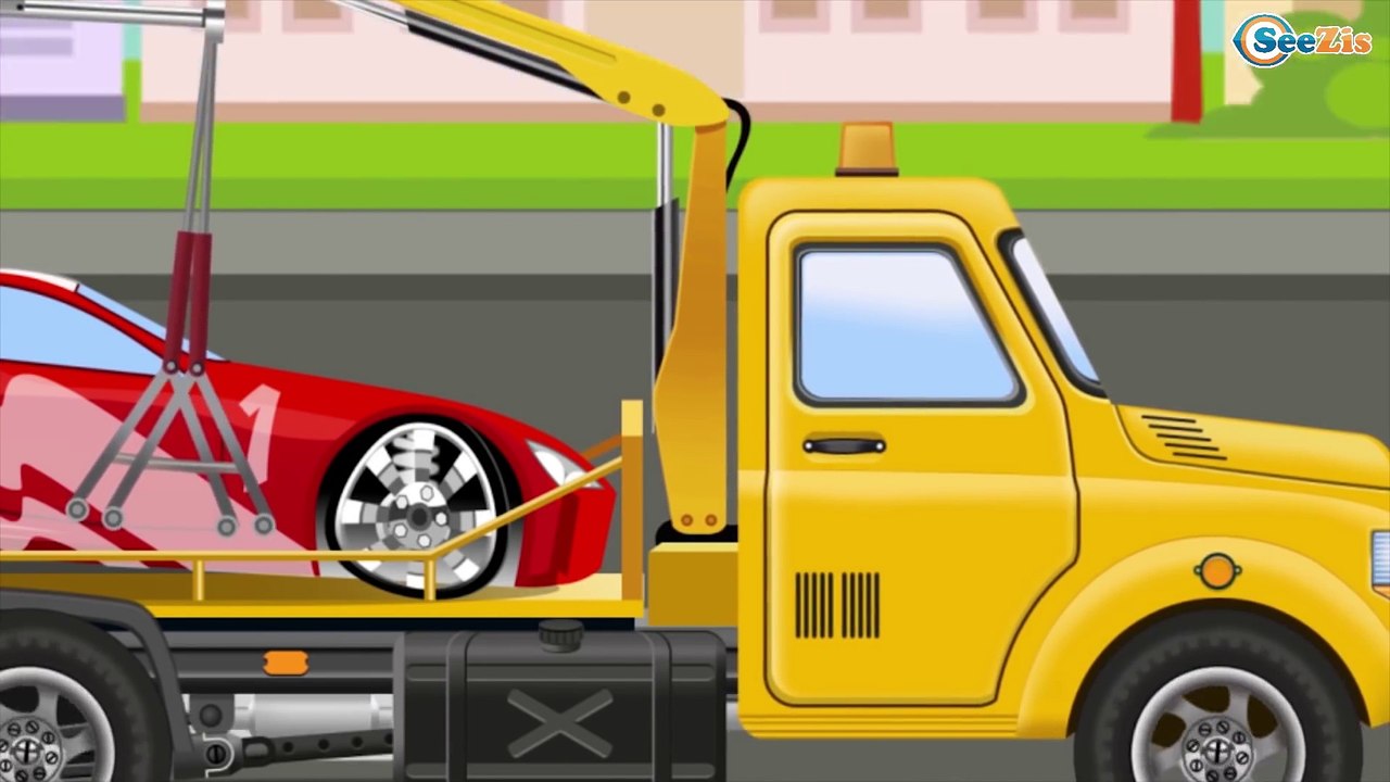 La Voiture de course Orange et Dépanneuse pour bébés - Dessin animé français - Voitures Pour Enfants