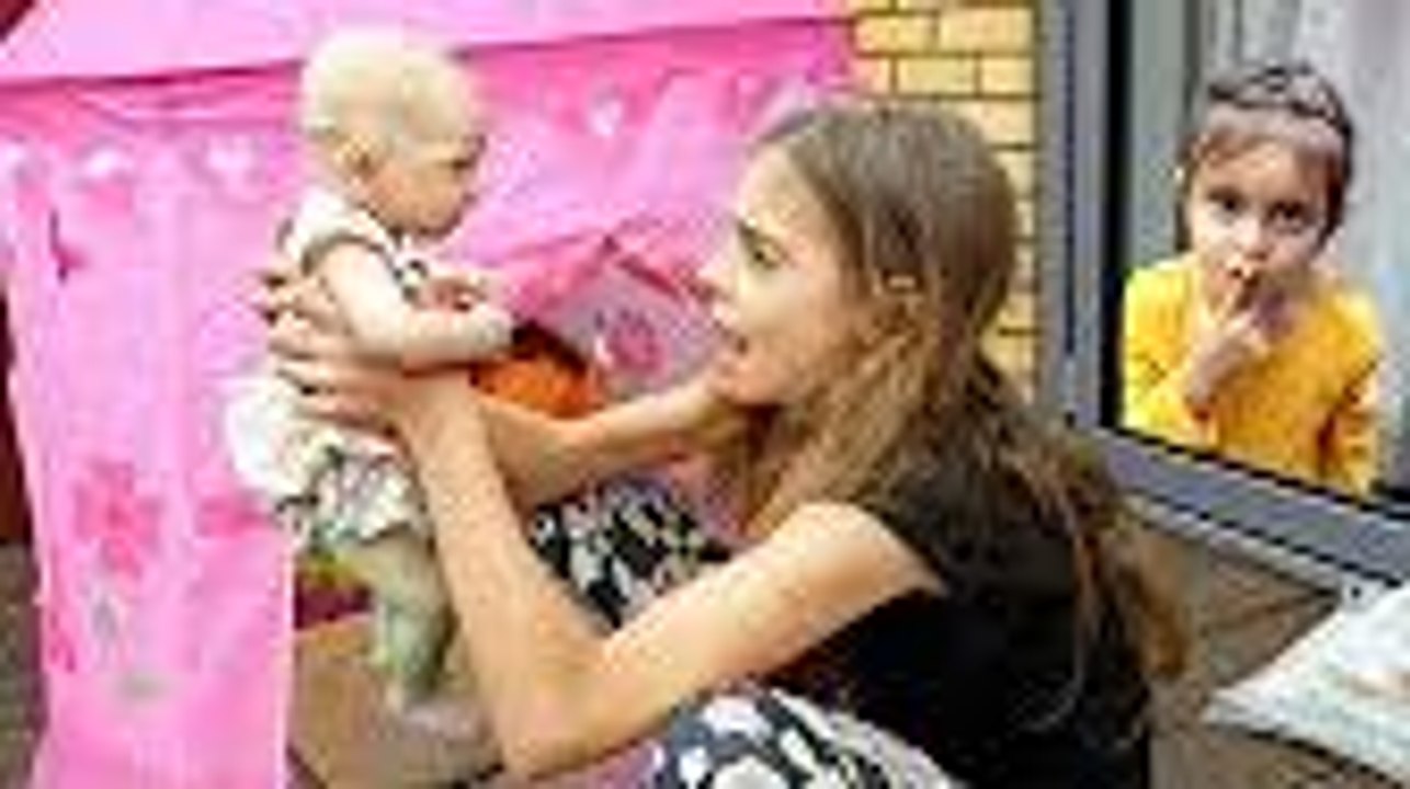 Crying Baby Making a Mess with Colored Sand - Rescued Doll with Excavator for kids
