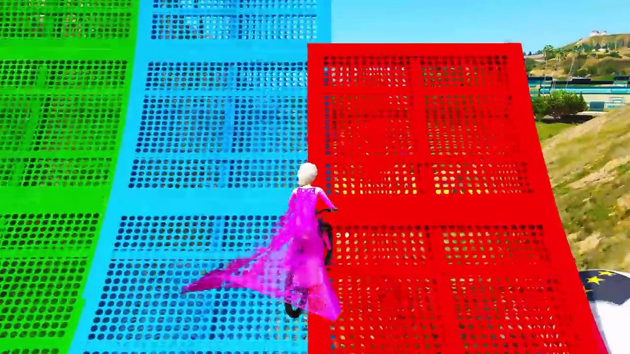 COLOR BMX and MotorCycles JUMP! w/ superheroes for kids and babies learn colors!