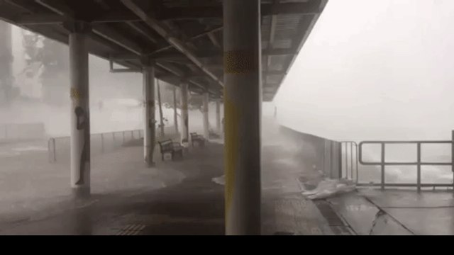 Waves Batter Coast as Typhoon Hato Sweeps Through Hong Kong