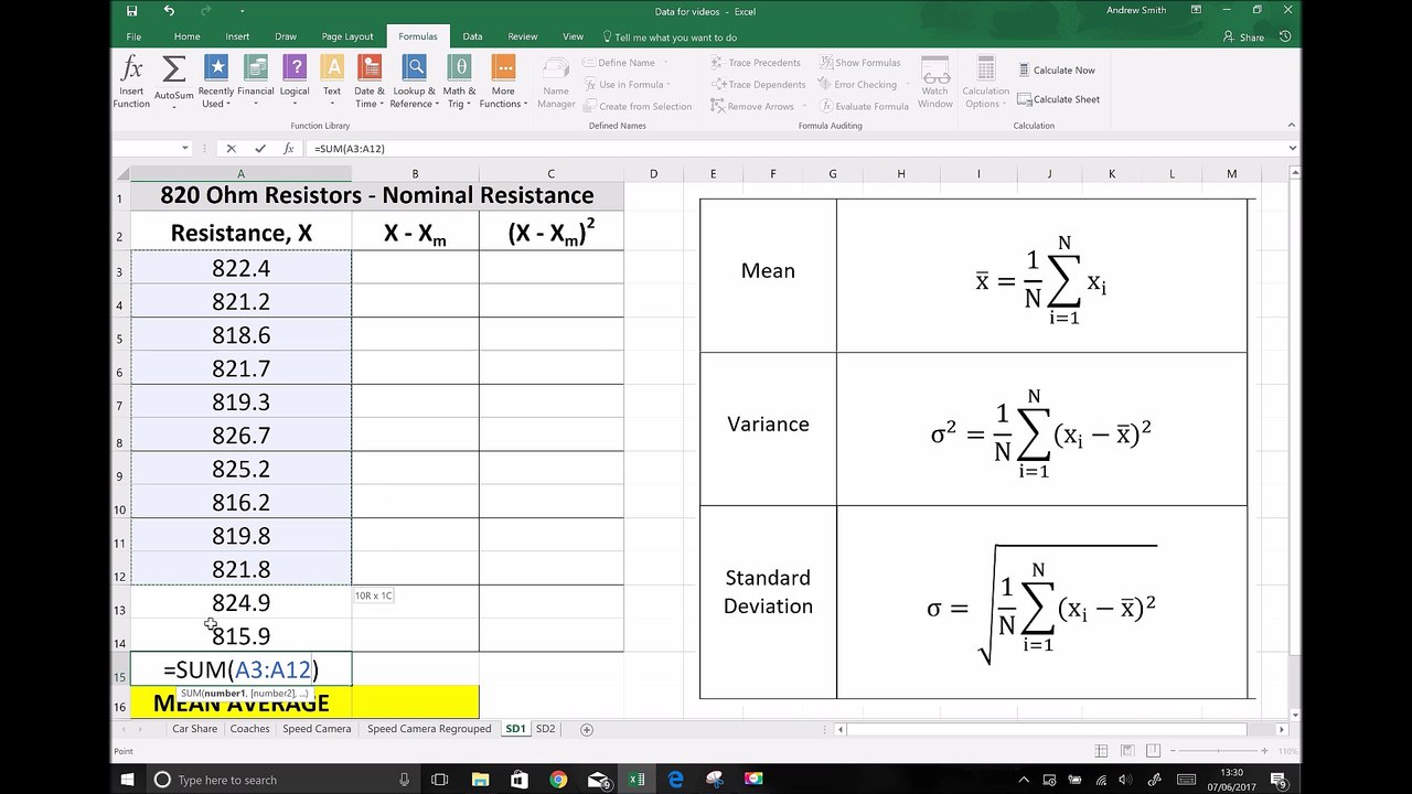 Mean, Variance and Standard Deviation for Discrete Data