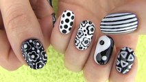 TAPE NAIL ART Tutorial / Black & White MONOCHROME NAILS