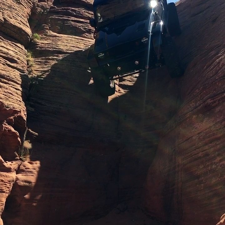 Jeep Drives Down Vertical Chute