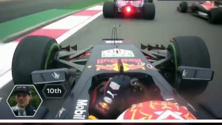 Max Verstappen legt uit aan David Coulthard zijn inhaal acties. Chinese GP 2017