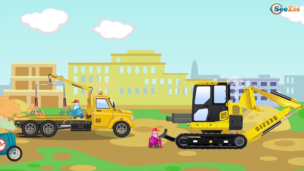 Pelleteuse Jaune et Tracteur - Voitures de construction - Vidéo Éducative de Voitures Pour Enfants