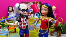 GIANT Surprise Eggs Play Doh Wonder Woman Harley Quinn - DC Super Hero Girls Mystery Toys