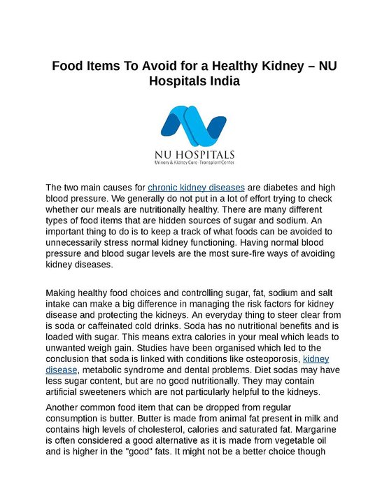 Food Items To Avoid for a Healthy Kidney - NU Hospitals