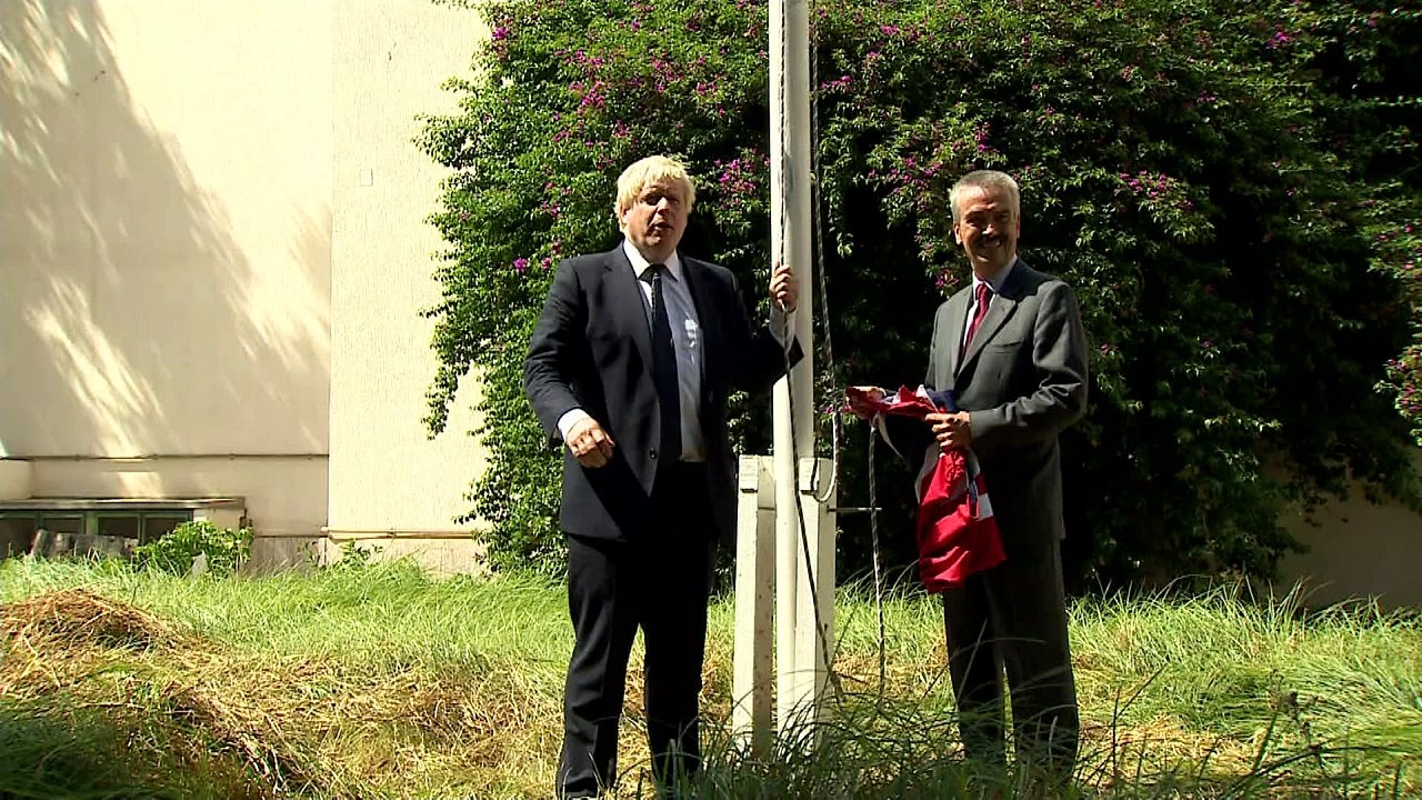 Boris raises Union flag over UK's rebuilt Libyan Embassy