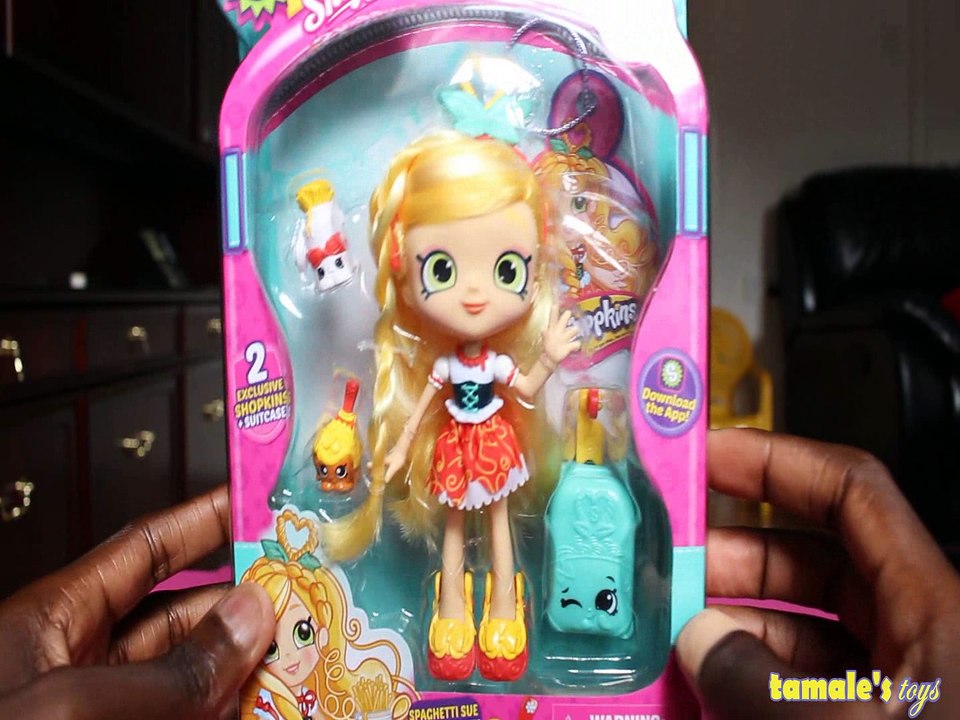 SHOPKINS SHOPPIES ,SPAGHETTI SUE ,UNBOXING, INCLUDES ,LUGGAGE TAG, SUITCASE, EXCLUSIVE ,MARIO MEATBALL ,LYN GWEENI,  Toy