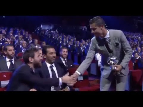 Cristiano Ronaldo handshake with Messi after UEFA forward of the year win!