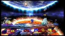 SSB4 Wii U - Mario VS Sonic VS Mega Man VS Pac-Man VS Ryu VS Cloud VS Bayonetta (Level 9)