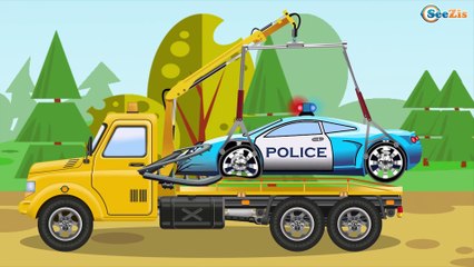 Le Dépanneuse Jaune et La Voiture de police - Opération et Transport - Dessin animé français
