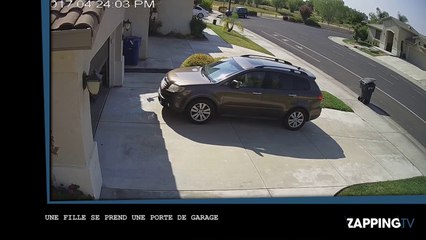 Trop pressée, elle se prend la porte de son garage en pleine tête (Vidéo)