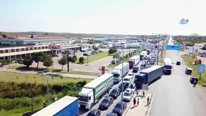 Kapıkule’de Kuyruk Çilesi Havadan Görüntülendi