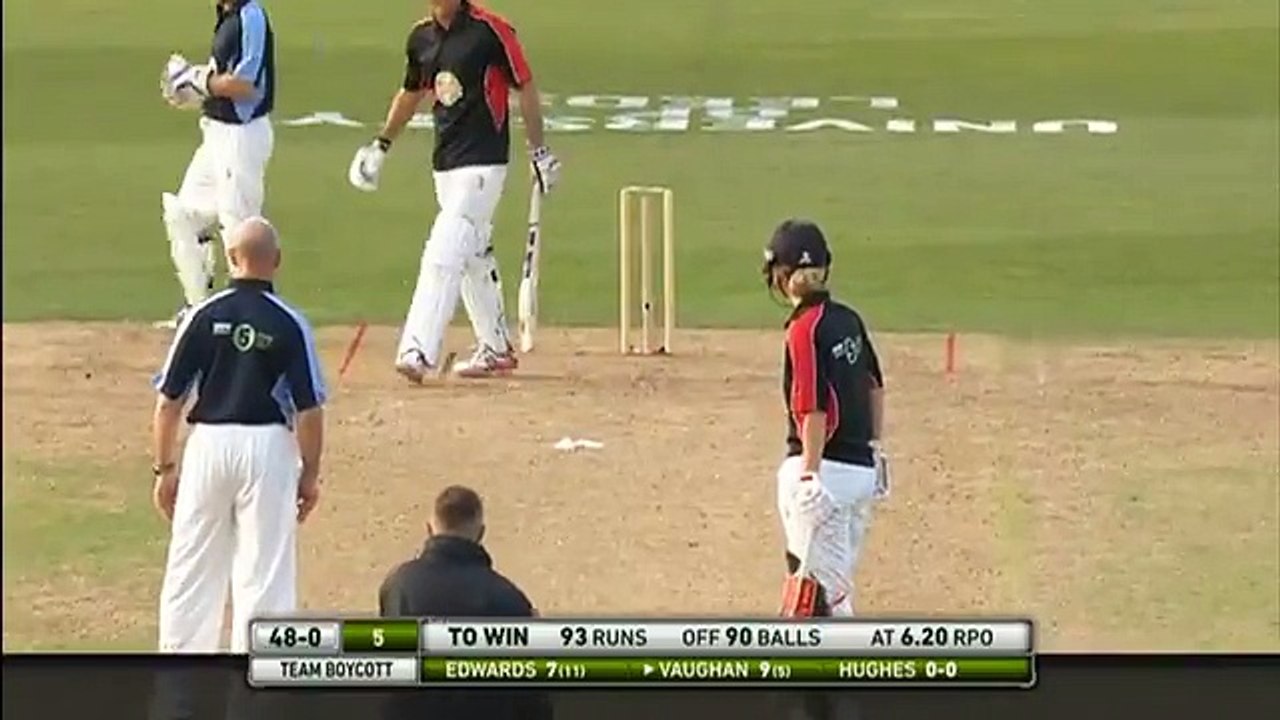 Ball explodes as Michael Vaughan hits it