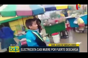 SJM: electricista casi muere tras quedar atrapado en poste de alta tensión