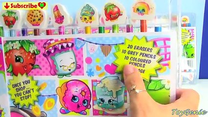 Shopkins Doodling Fun Art Color Book, Coloring Pencils, Erasers Set Unboxing Video Cookies