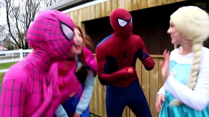 Frozen Elsa is FALLING! w/ Spiderman Joker Pink Spidergirl Anna Hulk Superman! Superhero F