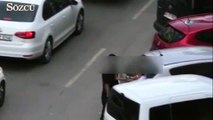 Sokak ortasında kadına şiddet kamerada