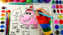 Learn HOW to DRAW COLOR PAINT for Kids Cute ANIMALS COLOROING PAGE with Watercolor