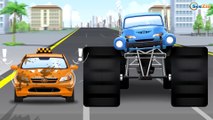Learn Blue Monster Truck Race In The Big City Cars and truck cartoon compilation