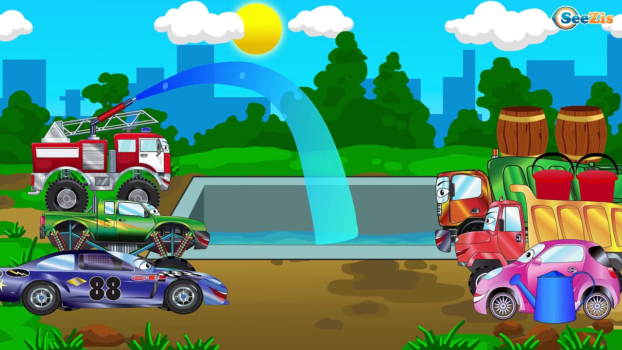 Videos para niños - El Camión de bomberos y Carritos para niños - La estación de reparaciones