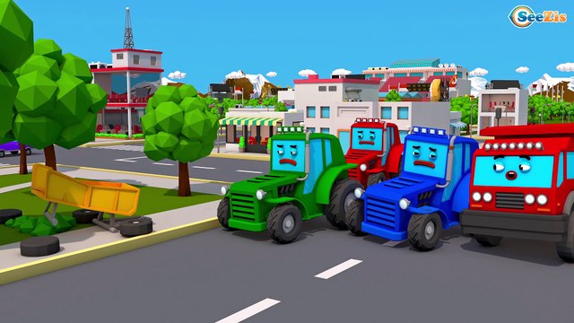 Competição de Tratores com REBOQUE na estrada | Desenho animado para crianças