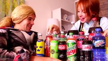 Frozen Elsa & Spiderman SODA CHALLENGE! w/ Princess Anna Rapunzel Joker Hulk Toys! Superhe