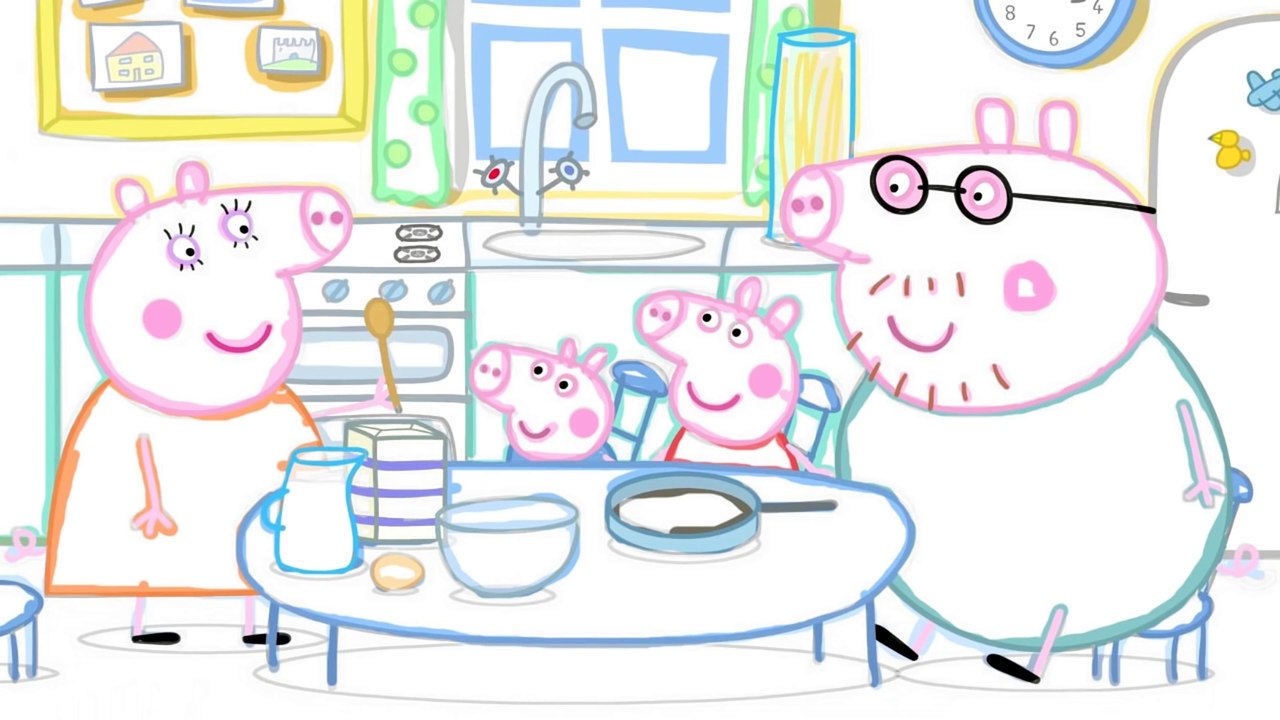 Cartoon Peppa Pig making pancakes