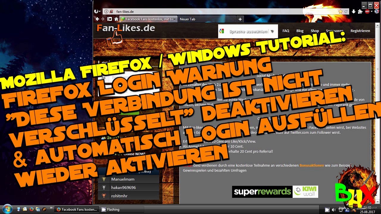 Firefox Diese Verbindung ist nicht verschlüsselt Deaktivieren & Automatisch Login ausfüllen wieder aktivieren - Tutorial