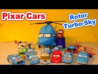 Pixar Cars Unboxing Toy Review of Rotor TurboSky with Lightning McQueen, Chick Hicks The King and Ma