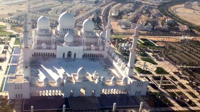 Helicopter View of Sheikh Zayed Grand Mosque-Abu Dhabi, United Arab Emirates.