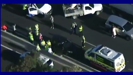 Sydney traffic chaos on the M5 after truck and motorbike collide