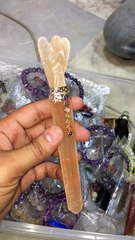 ORANGE SELENITE ANGEL CHAKRA HEALING WAND WITH 2 INCH ANGEL