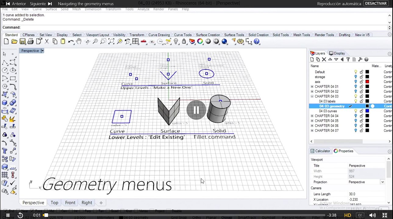 Menús de Geometría