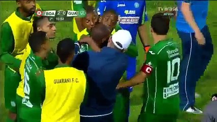 Brazilian League football player Guarani's Ferreira attack referee