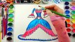 Pretty Dresses Coloring Page for Children to Learn Color with Glitter Watercolor Paint