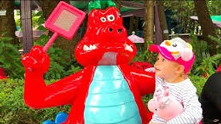 Funny Baby at the Outdoor Playground for kids in the Amusement Park Kid's song Johny Johny Yes Papa