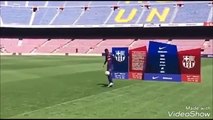 Barcelona's record signing Ousmane Dembele showing off his skills.