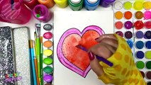 Coloring Page of Valentines Day Hearts to Color with Watercolor Glitter for children to Le